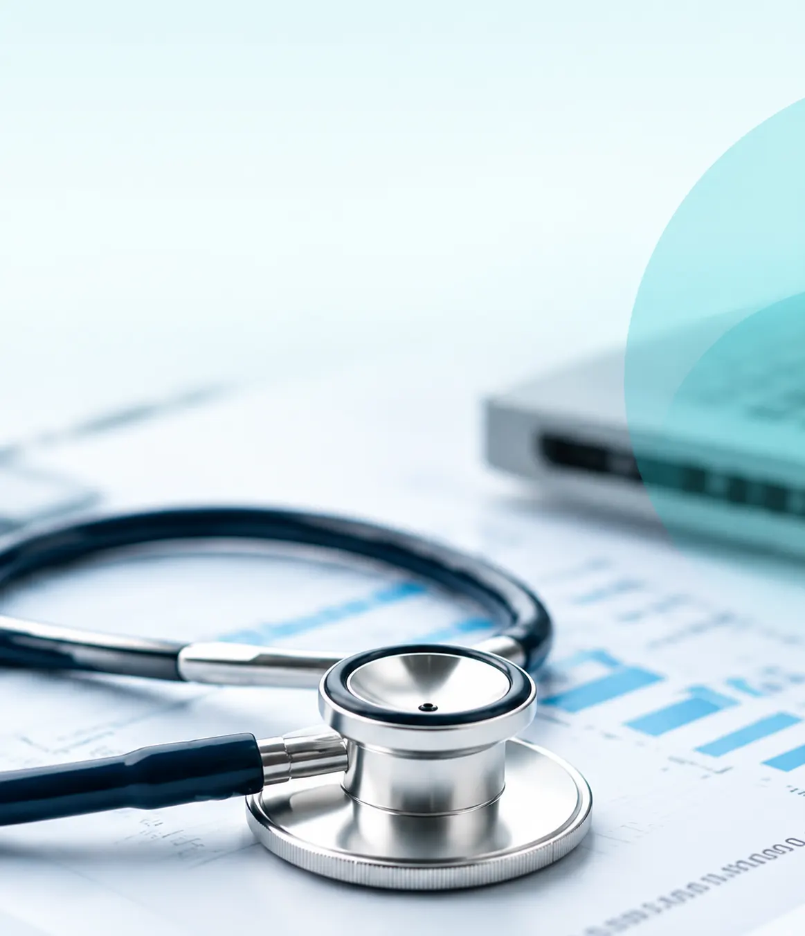 Stethoscope resting on a medical billing statement